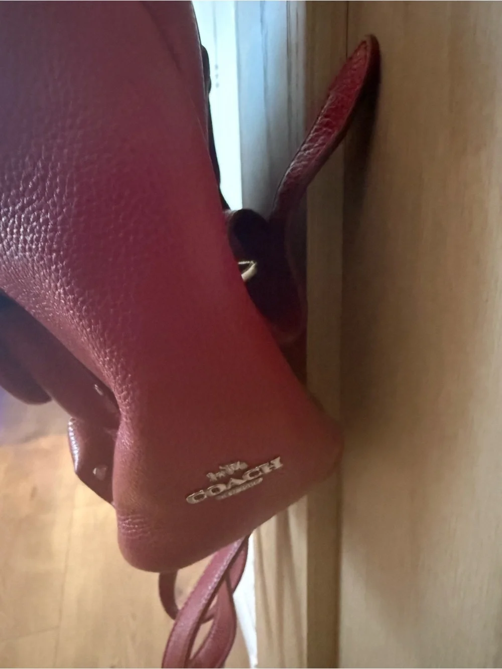 Coach Red Pebbled Leather Mini Backpack with Turn-Lock Detail